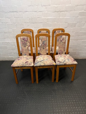Oak-Toned Dining Chair with Floral Upholstery – side view