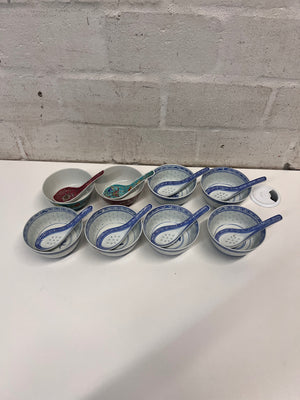 Ceramic Chinese Rice Bowl with Matching Spoon – main front view