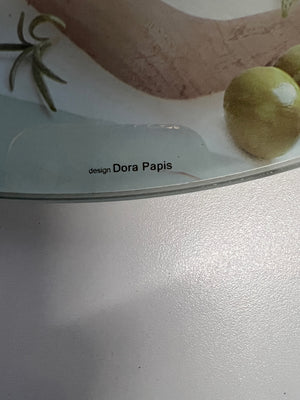 Circular Glass Rotating Cheese Server with Herb Print – back view