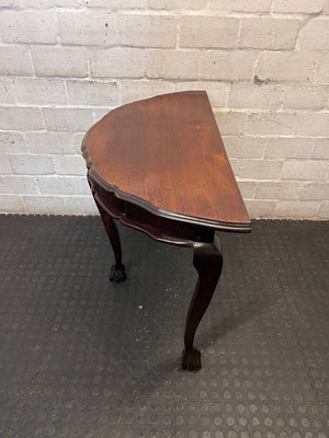 Half-Moon Imbuia Console Table with Ball and Claw Feet – side view