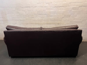 Dark Brown Leather 3 Seater Couch with Stud Detail — Scratches on Arms – back view