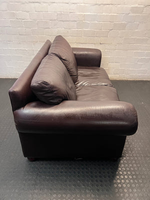 Dark Brown Leather 3 Seater Couch with Stud Detail — Scratches on Arms – top view