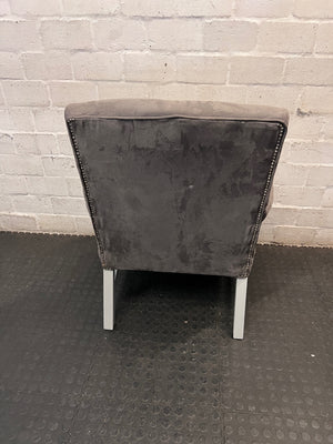 Classic Upholstered Armchair in Brown Suede-Style Fabric – condition detail