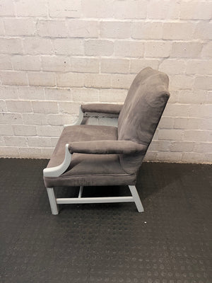 Classic Upholstered Armchair in Brown Suede-Style Fabric – side view