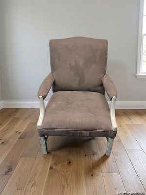 Classic Upholstered Armchair in Brown Suede-Style Fabric – styled product image
