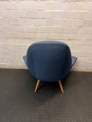 Modern Blue Upholstered Accent Chair with Tapered Wood Legs – condition detail