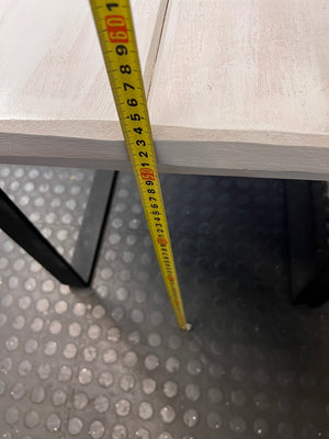 Whitewashed Slatted Side Table with Industrial Metal Base – height measurement