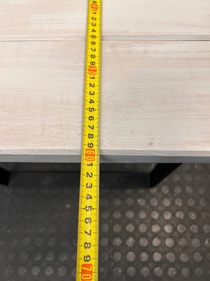 Whitewashed Slatted Side Table with Industrial Metal Base – width measurement