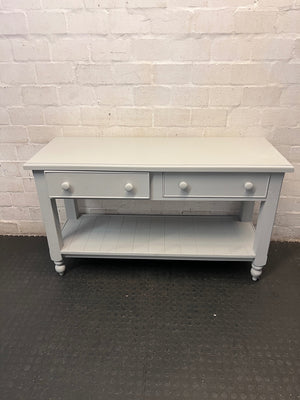 Grey Painted Two-Drawer Console Table with Slatted Shelf – main front view