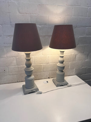 Classic Turned Wood Table Lamp with Tapered Shade – side view
