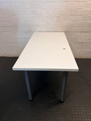 White Office Desk with 4-Drawer Pedestal – back view