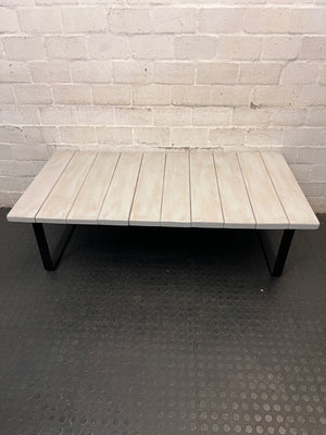 White Wash Slatted Wood Coffee Table with Metal Legs – back view