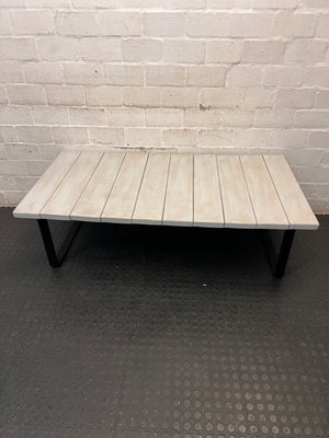 White Wash Slatted Wood Coffee Table with Metal Legs – main front view