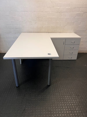 White L-Shaped Office Desk with Pedestal Drawers – main front view