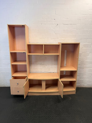 Light Wood Finish Tiered TV Unit with Shelving – side view