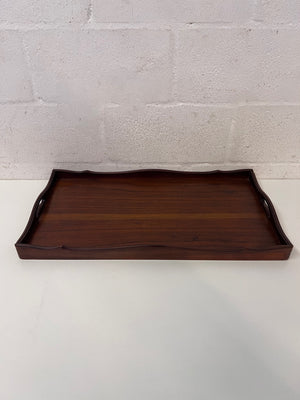 Scalloped Edge Dark Wood Serving Tray with Handles – condition detail