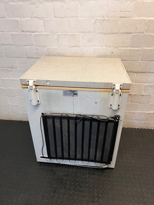 Defy Concept White Chest Freezer with Textured Lid — Good Working Order – back view