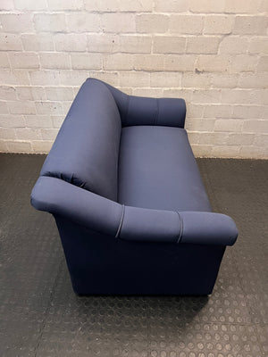 Navy Blue Fabric 2-Seater Couch with Flared Arms – back view