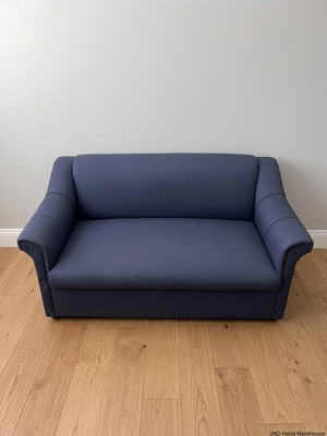 Navy Blue Fabric 2-Seater Couch with Flared Arms – styled product image