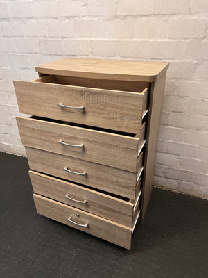 Light Oak-Style 5-Drawer Chest with Lock – side view