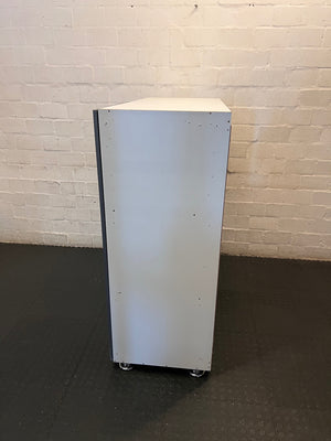 Modern Grey and White Two-Door Office Cupboard – condition detail