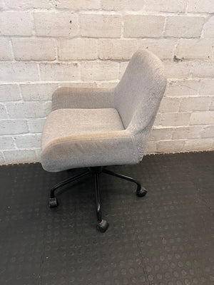 Grey Fabric Office Chair with Black Swivel Base – back view