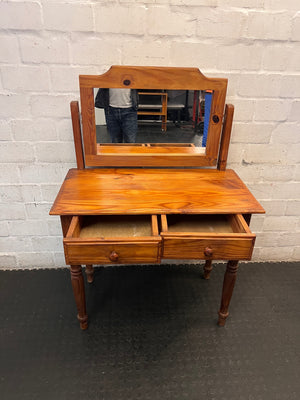 Oak Finish Wooden Dressing Table with Mirror – side view