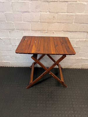 Wooden Slatted Folding Side Table – back view