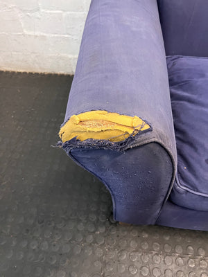 Navy Blue Fabric 2 Seater Couch with Timber Feet – back view
