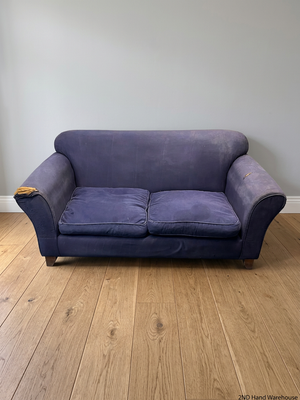 Navy Blue Fabric 2 Seater Couch with Timber Feet – styled product image