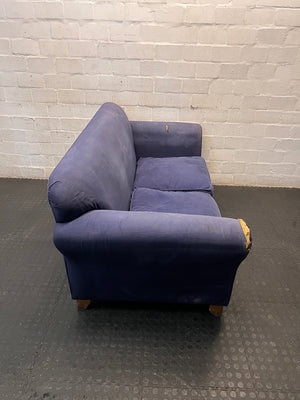 Navy Blue Fabric 2 Seater Couch with Timber Feet – top view