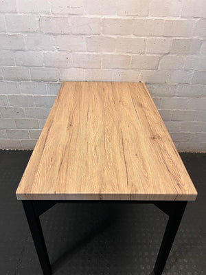 Russells Oak Finish Table with Black Metal Frame – top view