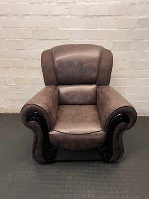 Brown Textured Faux-Leather One Seater Couch – main front view