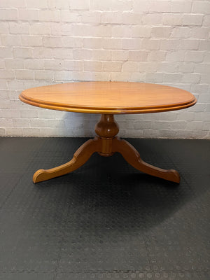 Round Yellow Wood Pedestal Dining Table – side view