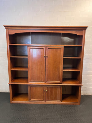 Classic Oak Veneer Wall Unit with Display Shelving – side view