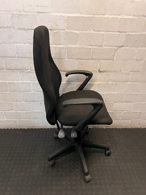 Black Fabric High-Back Office Swivel Chair – back view