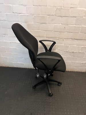 High-Back Black Fabric Office Chair with Armrests – back view