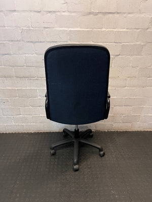 High-Back Fabric Swivel Office Chair in Blue and Black – condition detail