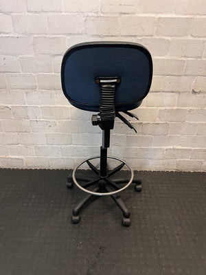 Blue Fabric Upholstered Draughting Office Stool – side view