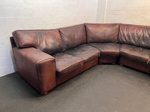 Large Brown Leather Corner Couch — Damaged Leather Upholstery – side view