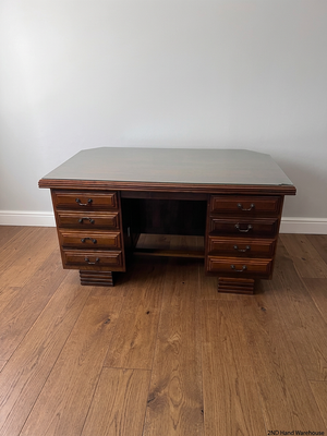 Solid Wood Executive Desk with Glass Top and 8 Drawers – styled product image