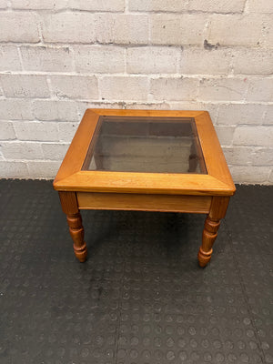Square Wooden Side Table with Glass Inset Top – main front view