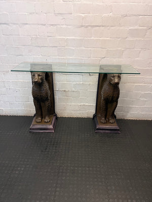 Willie Botha Bronze-Style Leopard Console Table – main front view