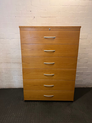 Honey Oak 6-Drawer Chest with Lock – main front view