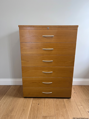 Honey Oak 6-Drawer Chest with Lock – styled product image