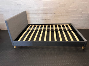 Grey Upholstered Double Bed Frame with Slatted Base – back view