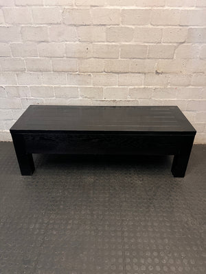 Dark Brown Wood Grain Coffee Table with Drawers – back view