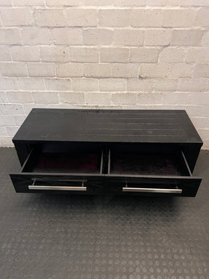 Dark Brown Wood Grain Coffee Table with Drawers – side view