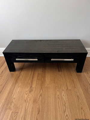 Dark Brown Wood Grain Coffee Table with Drawers – styled product image