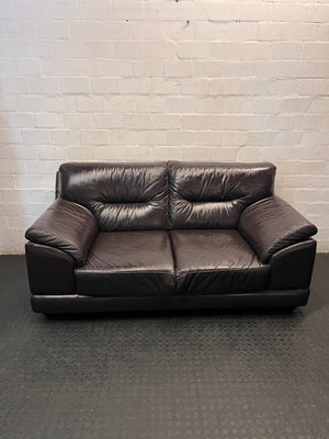 Brown Leather 2 Seater Couch – main front view